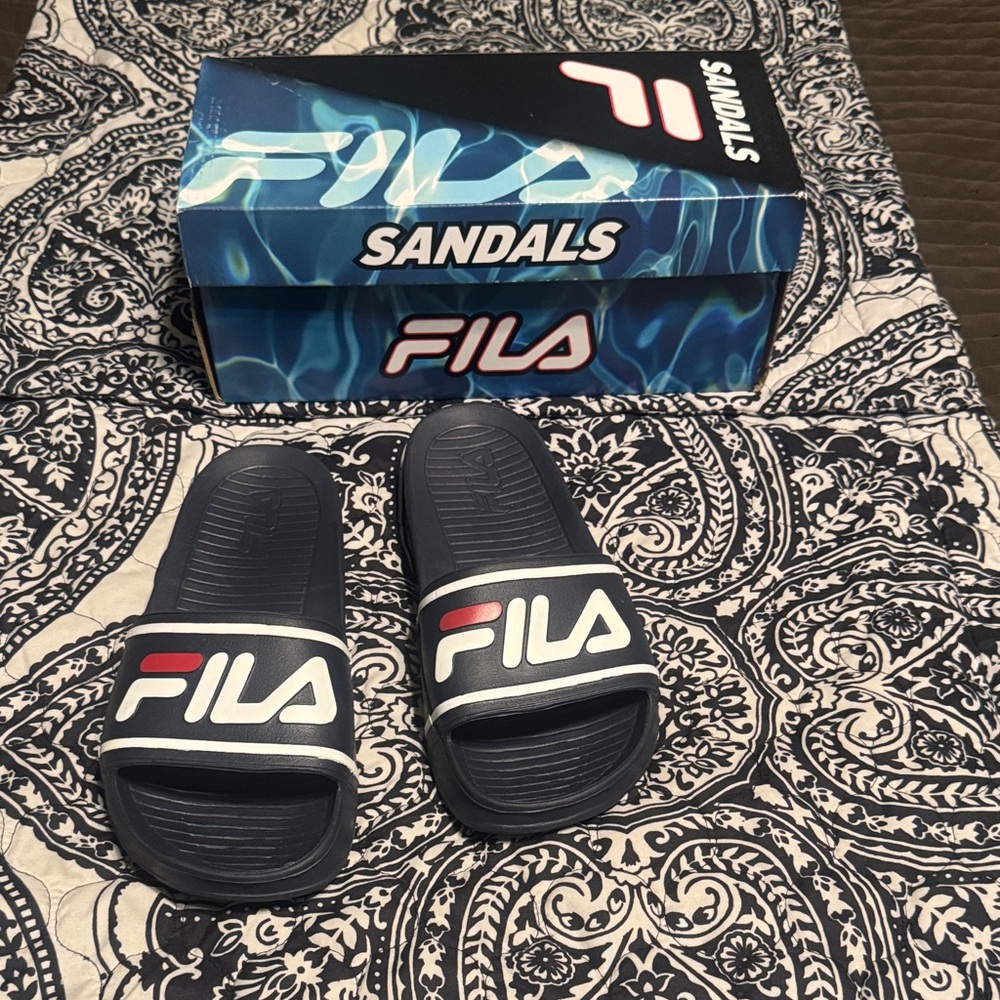 Fila Navy and White Slide Sandals